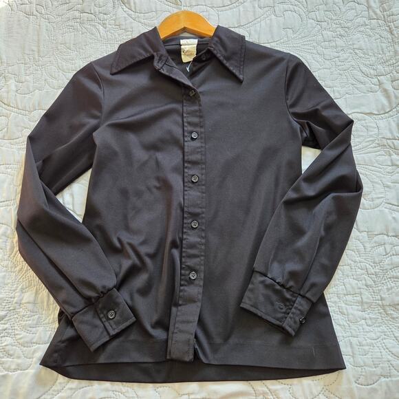 Vintage Aileen Woman's Black Button Up Dressy Shirt Size 10 - Picture 2 of 6